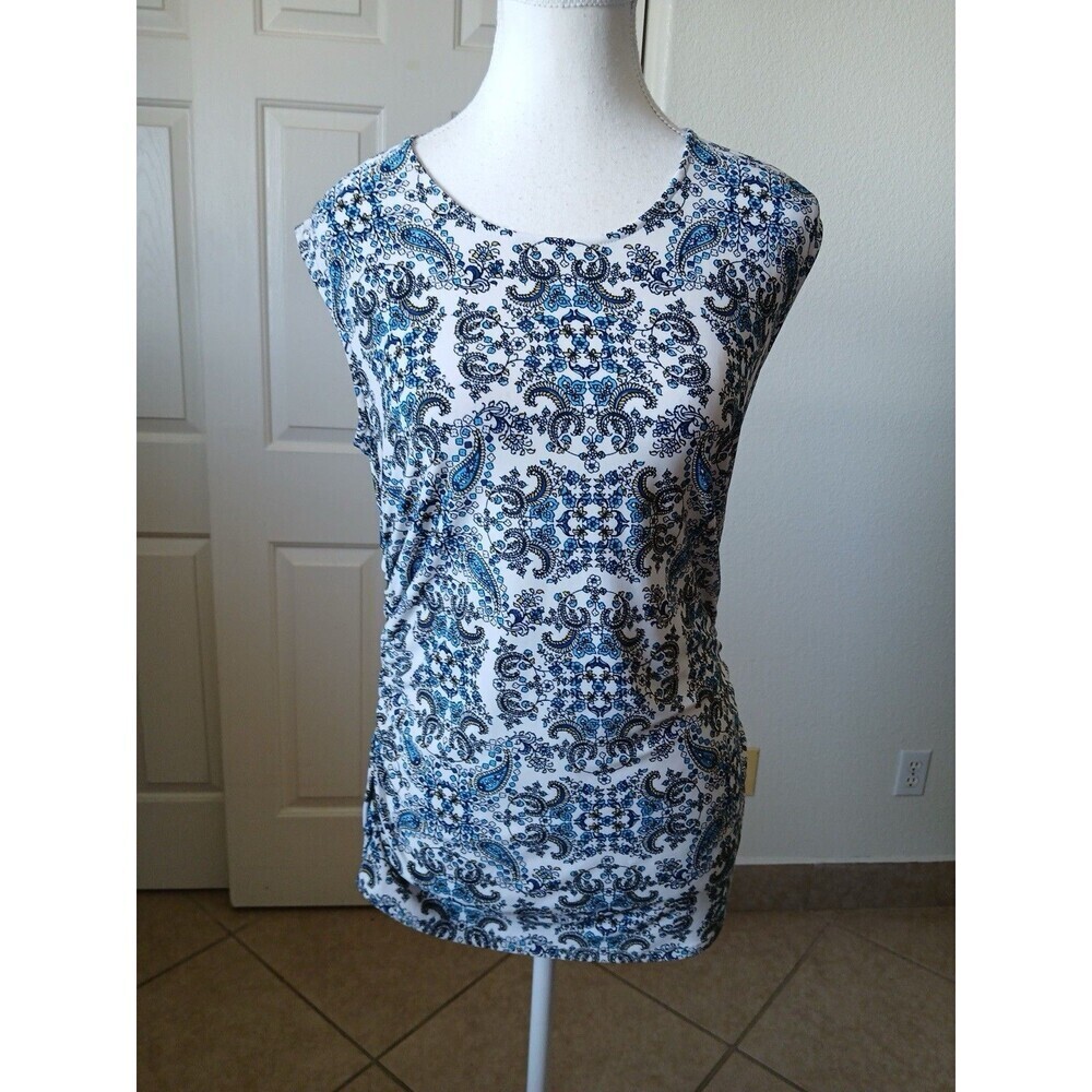 Tommy Hilfiger Women's Tank Top Blouse Shirt  Navy‎ Blue Boho Paisley Size XS